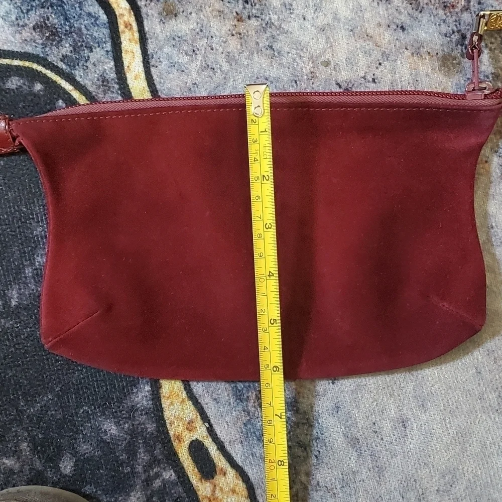 Loewe Burgundy Leather Suede Anagram Pouch